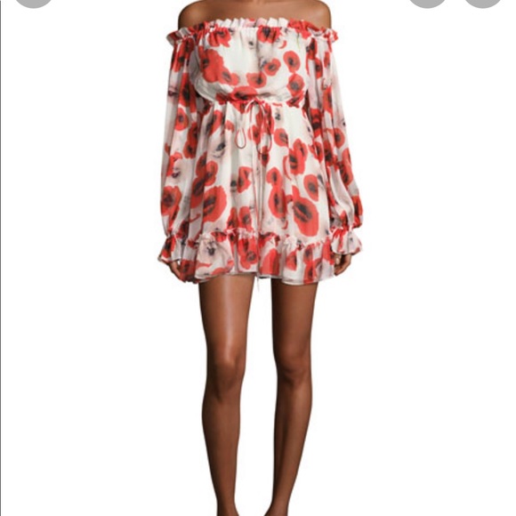 NICHOLAS Dresses & Skirts - 🤍NICHOLAS Poppy Floral Off-the-shoulder Silk mini Dress Red/white ❤️